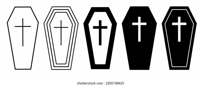 Outline Silhouette Coffin Icon Set Isolated On White Background