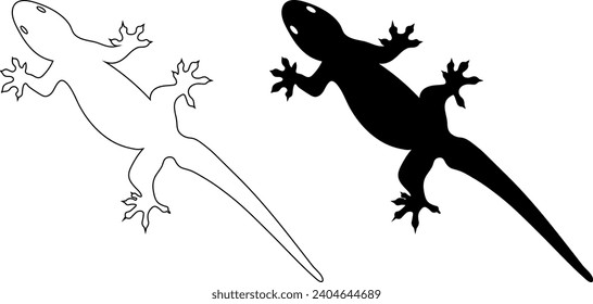 outline silhouette common house gecko icon set