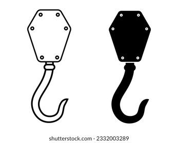 outline silhouette Crane hook icon set isolated on white background