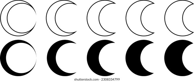 outline silhouette crescent moon icon set