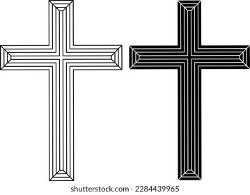 outline silhouette cross Christian icon set isolated on white background
