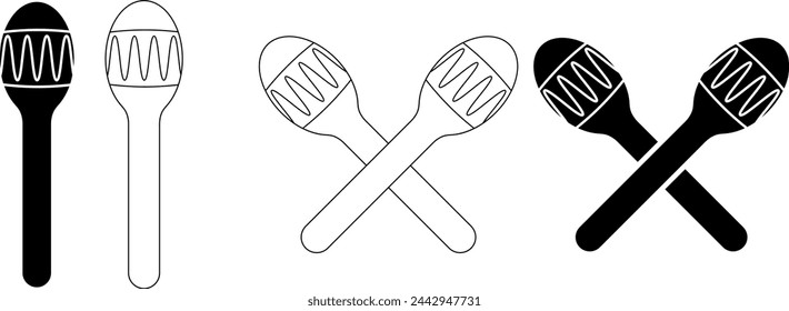 outline silhouette crossed maracas icon set