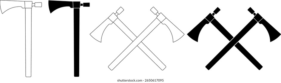 silhueta de contorno cruzada Tomahawk ícone set