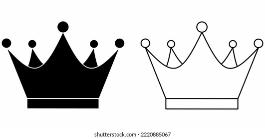 outline silhouette Crown Icon set isolated on white background