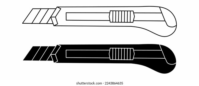 outline Silhouette Cutter Knife Icon set isolated on white background