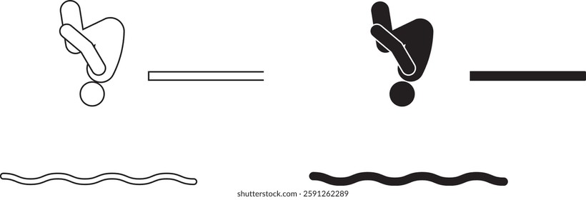 outline silhouette Diving icon set