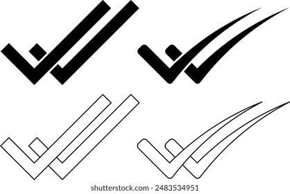 outline silhouette double check icon set