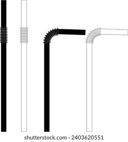 outline silhouette drinking straws icon set