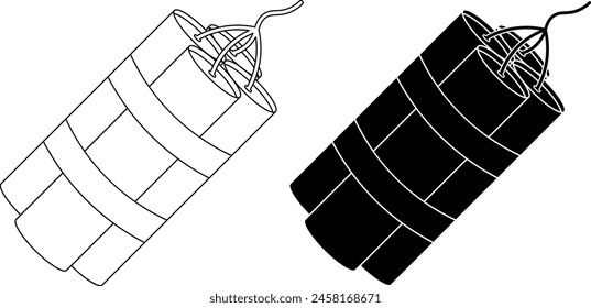 conjunto de iconos de dinamita de silueta de contorno aislado sobre fondo blanco