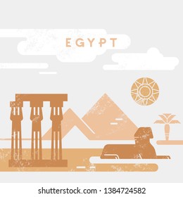 Outline and silhouette of Egypt - vector illustration hand drew with lines, isolated on background with icons symbols attractions of Egypt.