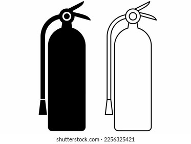 outline silhouette fire Extinguisher Icon set isolated on white background