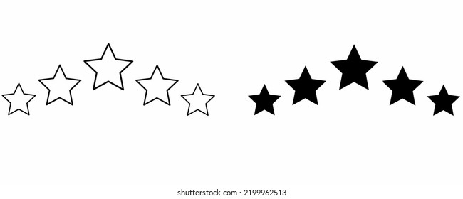 outline silhouette five stars rating set isolated on white background