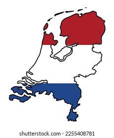 Skizze-Silhouette-Flaggenplan der Niederlande auf weißem Hintergrund