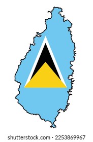 Outline silhouette flag Map Of Saint Saint Lucia in black silhouette on a white background