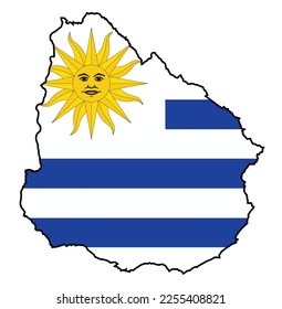 Outline silhouette flag map of the South American country of Uruguay