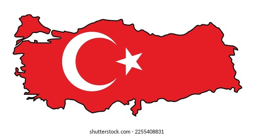 Mapa de la bandera de la silueta de esquema de Turquía sobre un fondo blanco