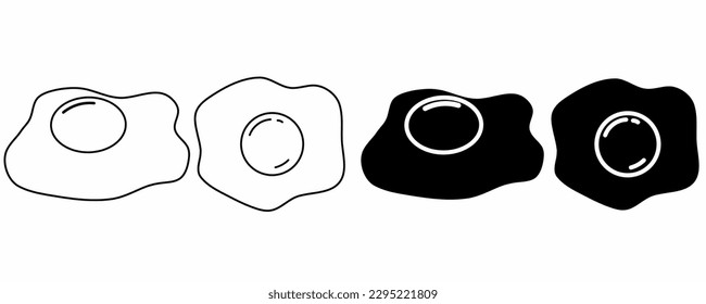 outline silhouette fried egg icon set isolated on white background