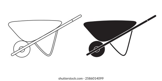 Outline and silhouette of garden wheelbarrows on white background