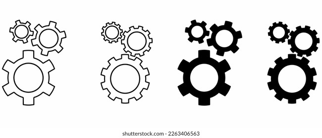 outline silhouette gears setting icon set isolated on white background