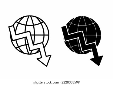 outline silhouette global recession icon set isolated on white background