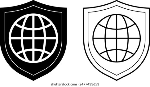 outline silhouette globe shield icon set