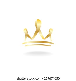 Outline silhouette of golden ribbon crown sign. Luxury logo template.