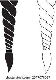 outline silhouette hair French braid icon set