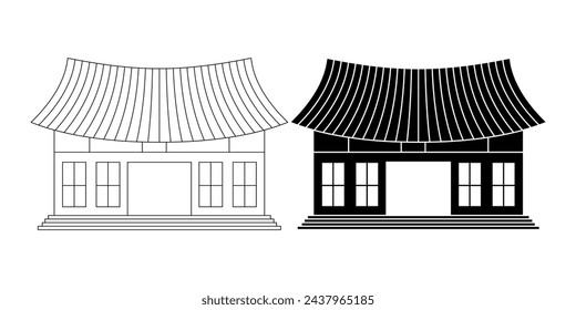 outline silhouette hanok icon set isolated on white background