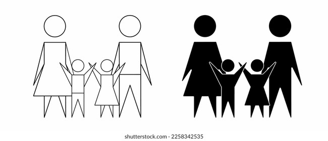 outline silhouette happy family icon set isolated on white background