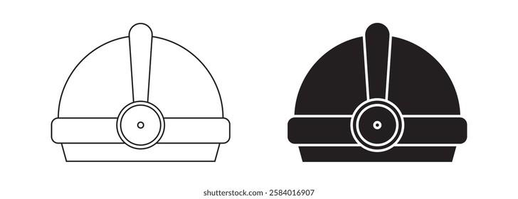 outline silhouette Headlamp attached to a helmet icon set isolated on white background