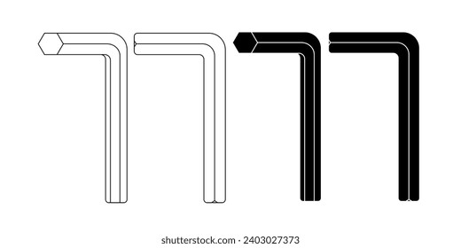 outline silhouette hex key icon set isolated on white background