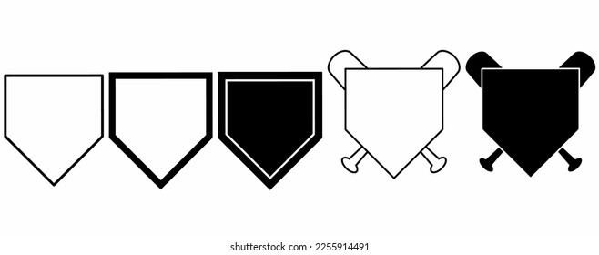 outline silhouette home plate baseball icon set isolated on white background