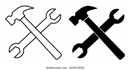 outline silhouette hummer with spanner icon set isolated on white background