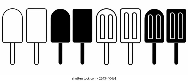 outline silhouette ice lolly icon set isolated on white background