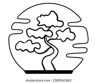 Outline silhouette icon Bonsai tree on white background. Logo bonsai. Vector illustration
