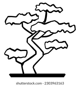 Outline silhouette icon Bonsai tree on white background. Logo bonsai. Vector illustration
