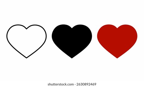 outline silhouette icon heart set : outline, silhouette and red. icon heart isolated on white background