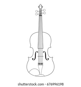 Outline silhouette of icon violin, classical musical instrument, vector illustration