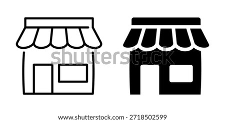 Outline and silhouette icons of a small storefront building