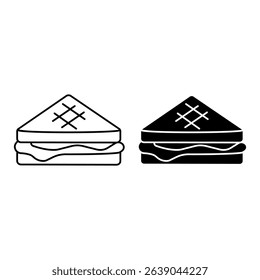 Outline and silhouette image of a classic triangular sandwich with filling. Suitable for gastronomic applications, packaging design, menus or mobile interfaces.
