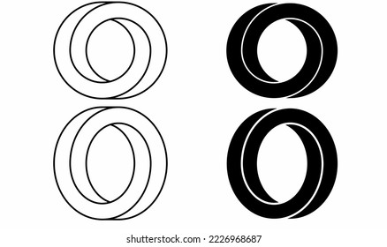 outline silhouette Impossible circle shape set isolated on white background.letter o logo