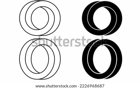 outline silhouette Impossible circle shape set isolated on white background.letter o logo