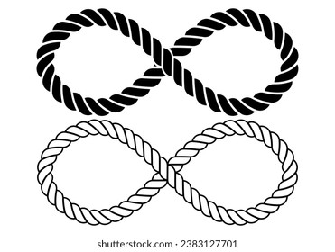 outline silhouette infinity rope icon set isolated on white background