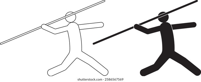 outline silhouette javelin thrower icon set