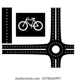 Outline Silhouette of a Junction Road with Multiple Directions
