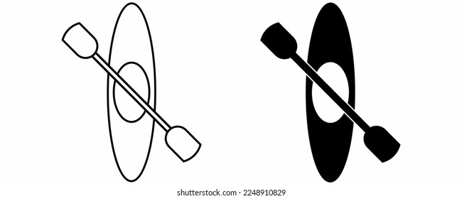 outline silhouette kayak with paddle icon set isolated on white background