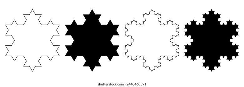 outline silhouette Koch snowflake icon isolated on white background