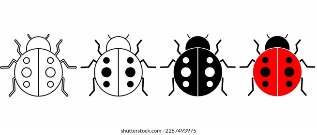 outline silhouette ladybug icon vector set isolated on white background