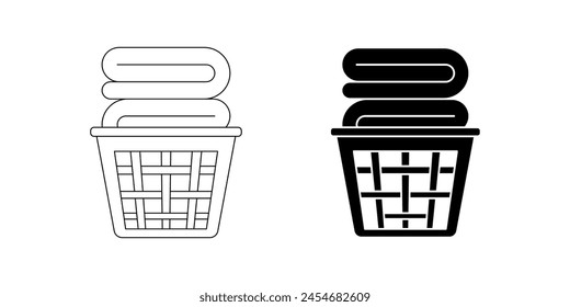 outline silhouette laundry basket icon set isolated on white background