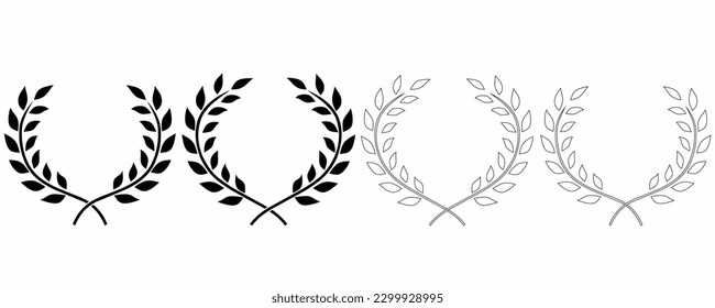 outline silhouette Laurel wreath icon set isolated on white background